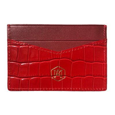 Porte-cartes en cuir de crocodile gaufré rouge