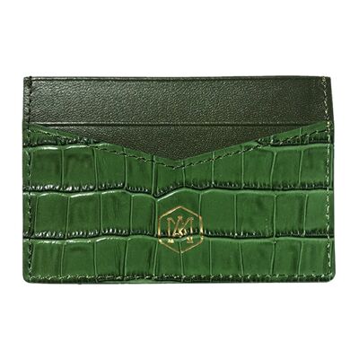 Green Embossed Crocodile Leather Card Holder