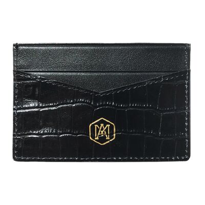 Black Embossed Crocodile Leather Card Holder