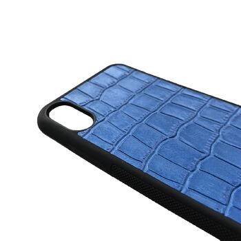 Coque Iphone X / XS en Cuir Embossé Crocodile Bleu 2