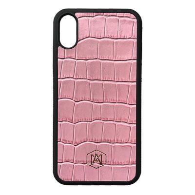 Iphone X / XS Cover in Pink Embossed Crocodile leather