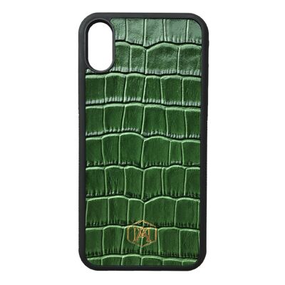 Funda Iphone X / XS en Piel Cocodrilo Verde Repujado