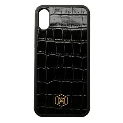 Cover Iphone X / XS in pelle di Coccodrillo Goffrata Nera