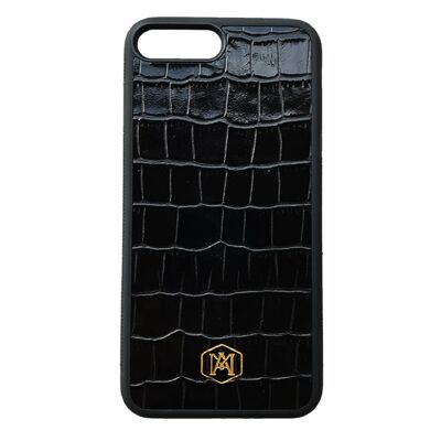Iphone 7 Plus / 8 Plus Cover in Black Embossed Crocodile Leather