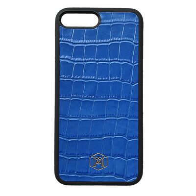 Iphone 7 Plus / 8 Plus Cover in Blue Embossed Crocodile leather