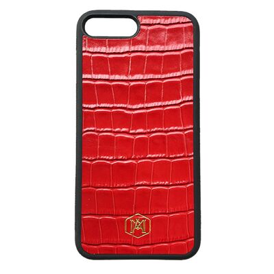 Iphone 7 Plus / 8 Plus Cover in Red Embossed Crocodile Leather