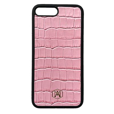 Iphone 7 Plus / 8 Plus Cover in Pink Embossed Crocodile leather