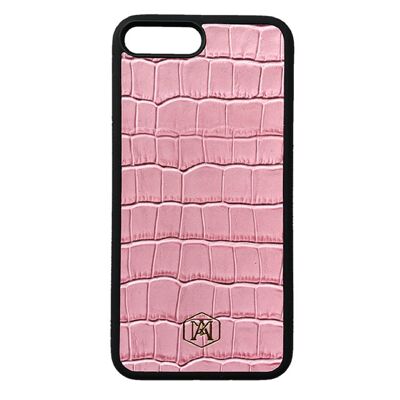 Funda Iphone 7 Plus / 8 Plus en Piel Cocodrilo Grabada Rosa