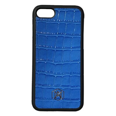 Iphone 7/8 Cover in Blue Embossed Crocodile Leather