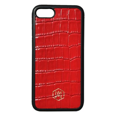 Iphone 7/8 Cover in Red Embossed Crocodile Leather