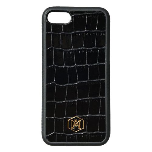 Cover Iphone 7 / 8 in pelle di Coccodrillo Goffrata Nera