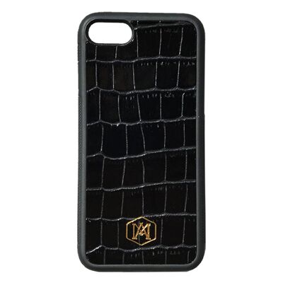 Iphone 7/8 Cover in Black Embossed Crocodile Leather