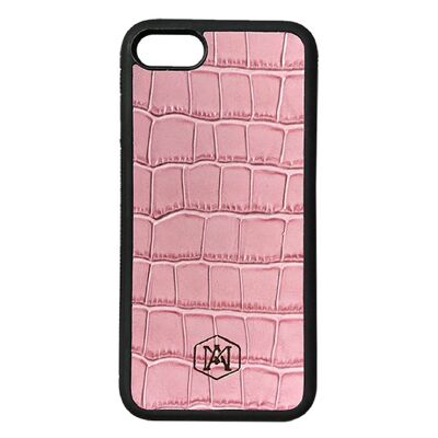 Iphone 7/8 Hülle aus rosa geprägtem Krokodilleder