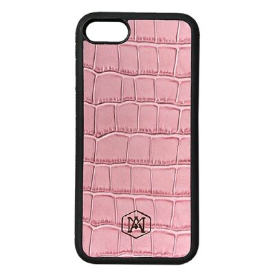 Cover Iphone 7 / 8 in pelle di Coccodrillo Goffrata Rosa