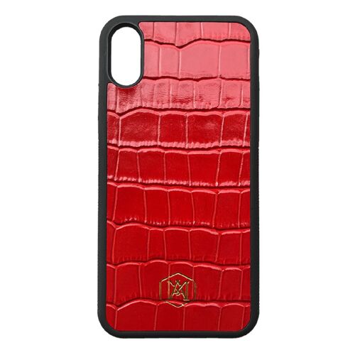 Cover Rossa Iphone XS Max in pelle di Coccodrillo Goffrata