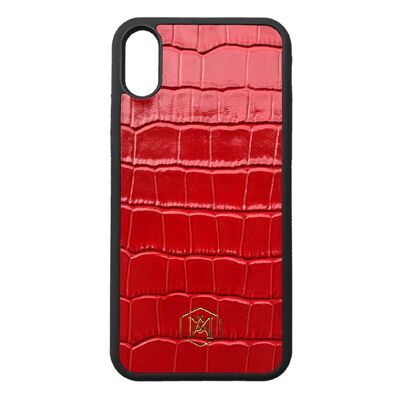 Red Iphone XS Max Cover in Embossed Crocodile Leather