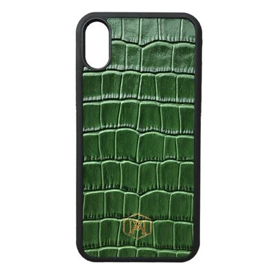 Green Iphone XS Max Cover in Embossed Crocodile Leather