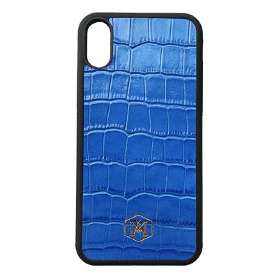 Iphone XS Max Blue Cover in Embossed Crocodile Leather