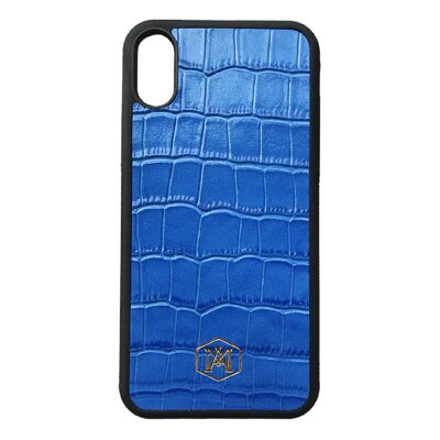 Iphone XR Cover in Blue Embossed Crocodile leather