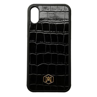 Iphone XR Cover in Black Embossed Crocodile Leather