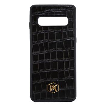 Coque Samsung Galaxy S10 en Cuir Embossé Crocodile Noir