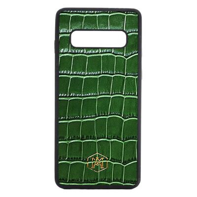 Cover Samsung Galaxy S10 in pelle di Coccodrillo Goffrata Verde