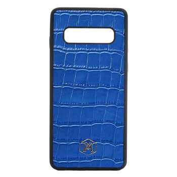 Coque Samsung Galaxy S10 en Cuir Embossé Crocodile Bleu