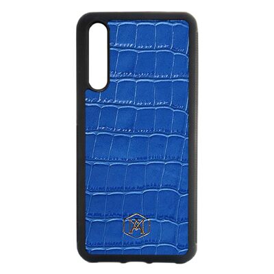 Cover Huawei P20 Pro in pelle di Coccodrillo Goffrata Blu