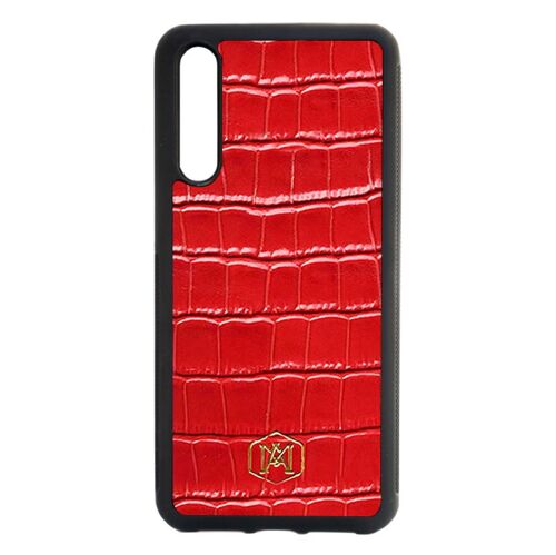 Cover Huawei P20 Pro in pelle di Coccodrillo Goffrata Rossa