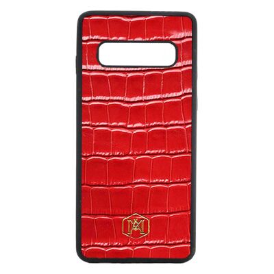 Cover Samsung Galaxy S10 Plus in pelle di Coccodrillo Goffrata Rossa