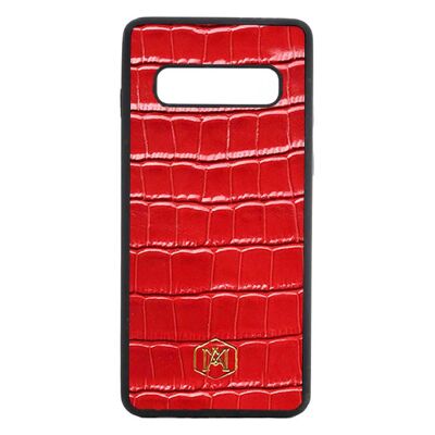 Samsung Galaxy S10 Plus case in Red Embossed Crocodile leather