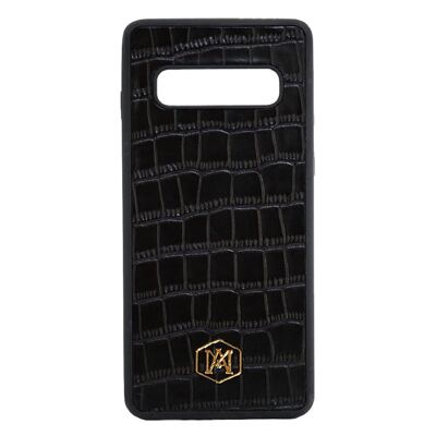 Coque Samsung Galaxy S10 Plus en Cuir Embossé Crocodile Noir