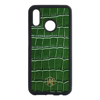 Cover Huawei P20 Lite in pelle di Coccodrillo Goffrata Verde