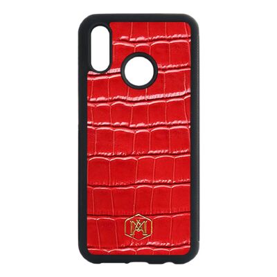 Funda Huawei P20 Lite en piel de Cocodrilo Grabada en Rojo