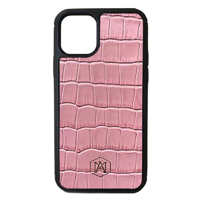 Iphone 11 Pro Cover aus rosa geprägtem Krokodilleder