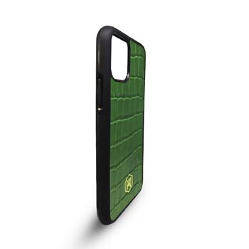 Coque Iphone 11 Pro en Cuir de Crocodile Embossé Vert 2