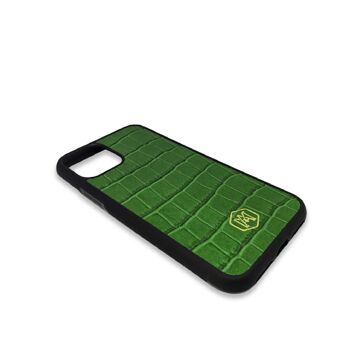 Coque Iphone 11 Pro en Cuir de Crocodile Embossé Vert 5