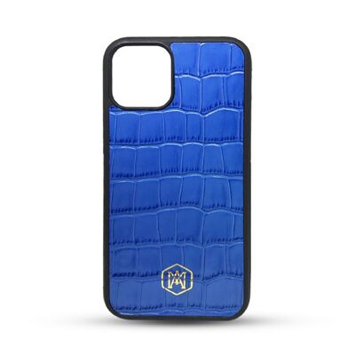 Iphone 11 Pro Max Cover aus blauem geprägtem Krokodilleder