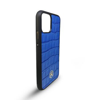 Coque Iphone 11 Pro Max en Cuir Crocodile Embossé Bleu 2