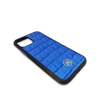 Coque Iphone 11 Pro Max en Cuir Crocodile Embossé Bleu 5