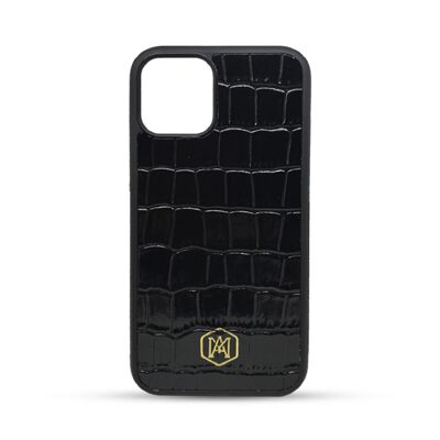 Cover Iphone 11 Pro Max in pelle di Coccodrillo Goffrata Nera