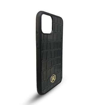 Coque Iphone 11 Pro Max en Cuir Crocodile Embossé Noir 2