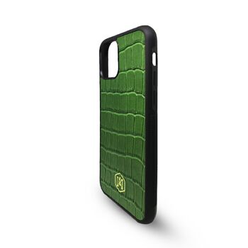 Coque Iphone 11 Pro Max en Cuir de Crocodile Embossé Vert 3