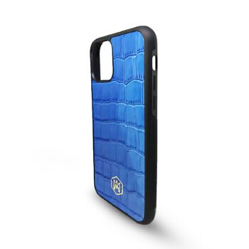 Coque Iphone 11 en Cuir Crocodile Embossé Bleu 3