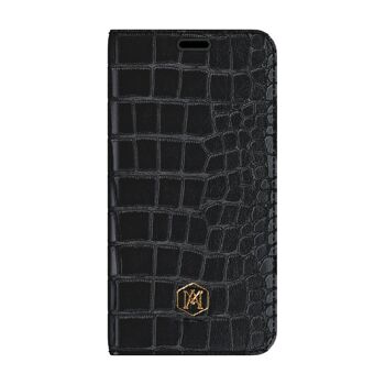 Etui portefeuille pour Iphone 11 Pro Max en Cuir Embossé Crocodile Noir 1