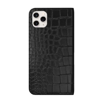 Etui portefeuille pour Iphone 11 Pro Max en Cuir Embossé Crocodile Noir 3