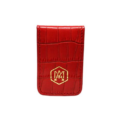 Red Embossed Crocodile Leather Money Clip