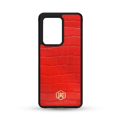 Samsung Galaxy S20 Ultra Case in Red Embossed Crocodile Leather
