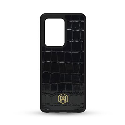Samsung Galaxy S20 Ultra Case in Black Embossed Crocodile Leather