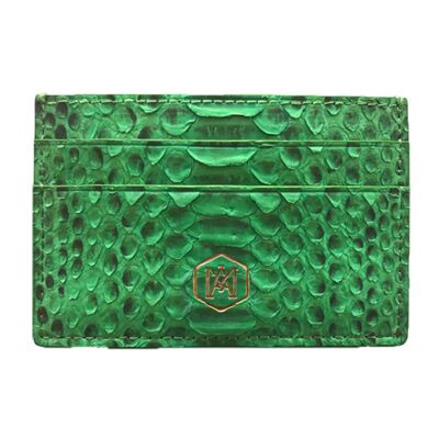 Green Python leather card holder